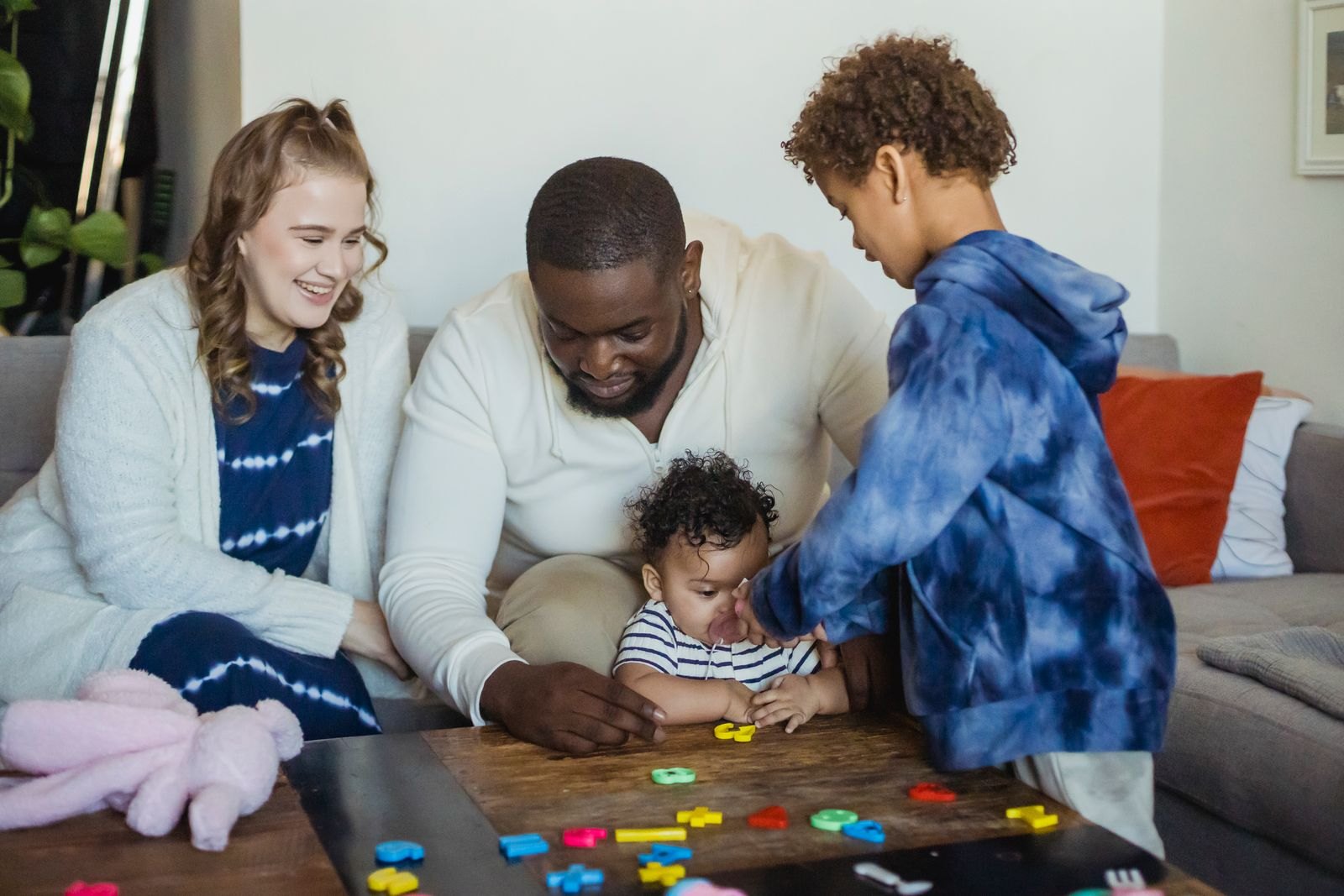 A family spending time together at home